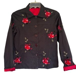 Vintage Chadwicks Black Jacket with Vibrant Art Illustration of Iris Apfel Sz M